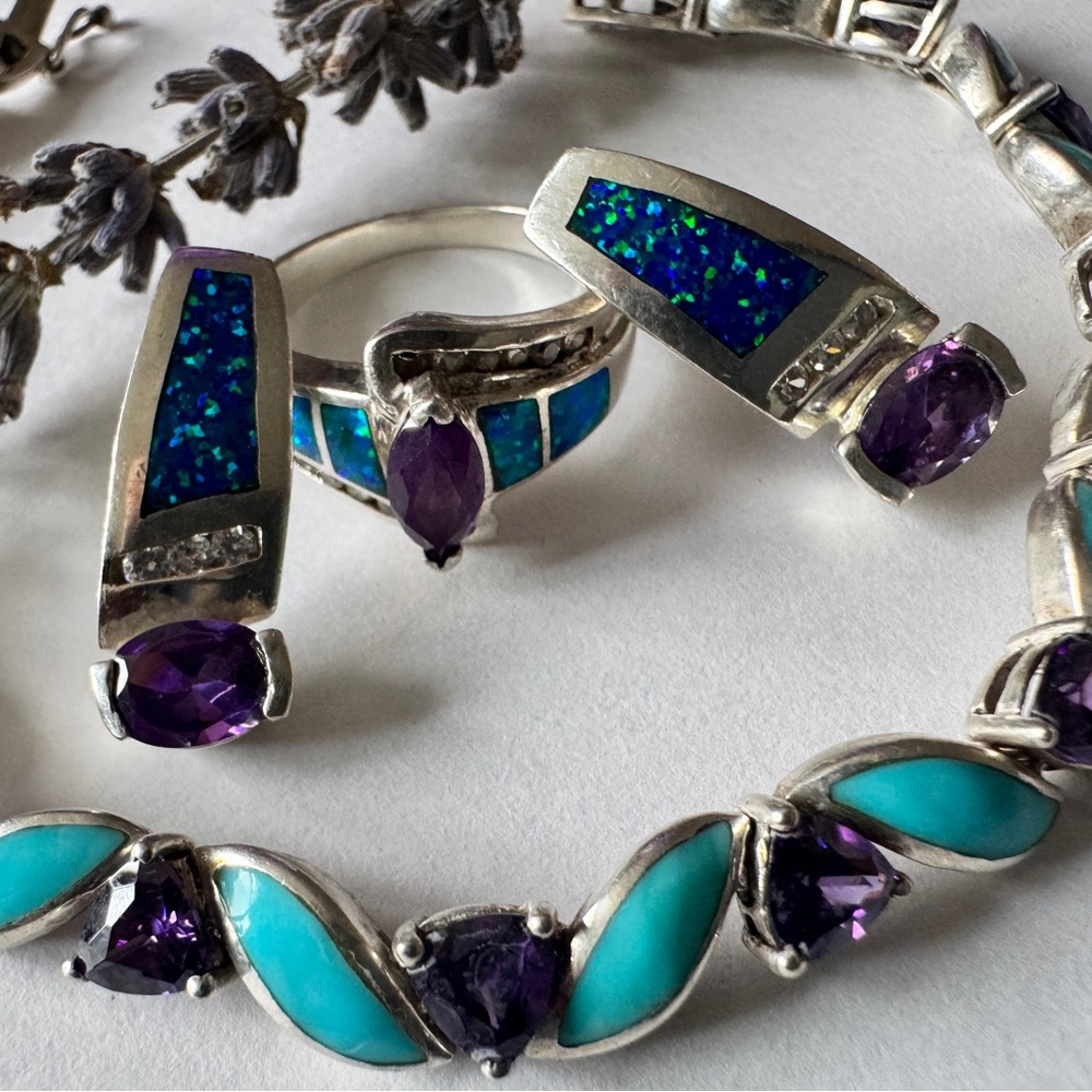 Opal, Turquoise and Amethyst Jewelry Set